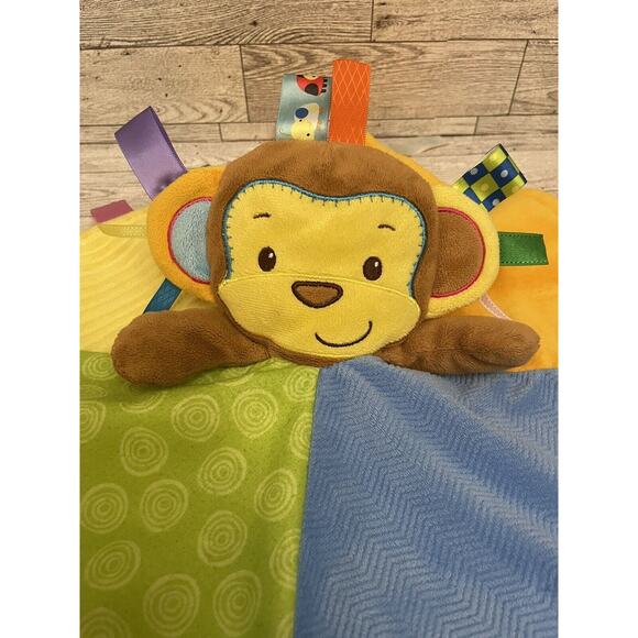 Taggies Monkey Tags Yellow Blue Green Baby Infant Lovey Security Blanket - Picture 3 of 7